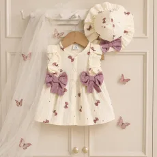 Бебешка рокличка с шапка Purple Butterfly от 100% памук