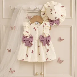 Бебешка рокличка с шапка Purple Butterfly от 100% памук