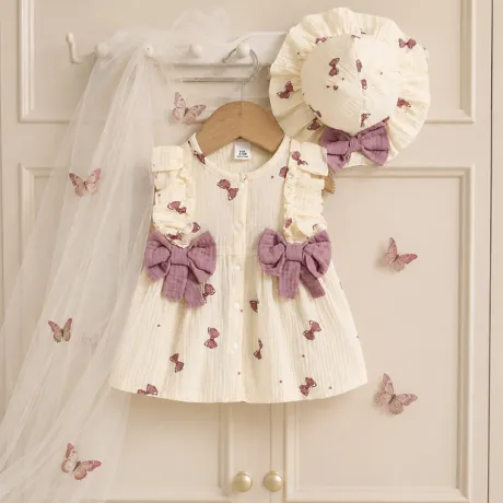 Бебешка рокличка с шапка Purple Butterfly от 100% памук