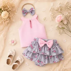 Летен бебешки комплект със слонче и лента за глава Pink elephant