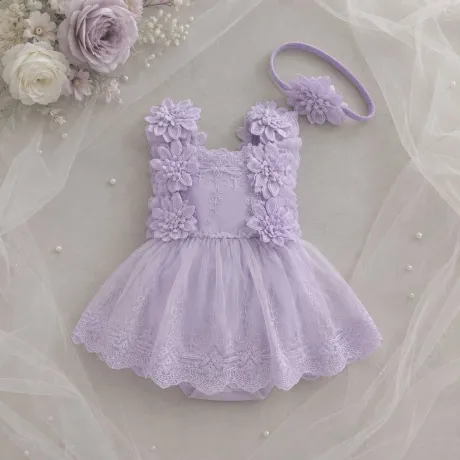 Бебешко боди с 3D цветя и дантела Sofi Summer Purple