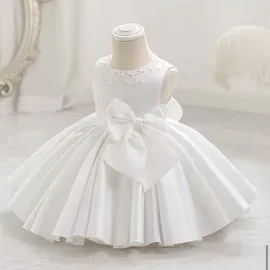 Бебешка рокля в бял перлен цвят с декоративни перли Pearl