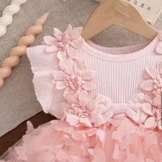 Розова бебешка рокля с 3D цветя и пеперуди Samanta