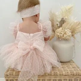 Бебешка боди рокля с тюл в цвят сьомга Peach