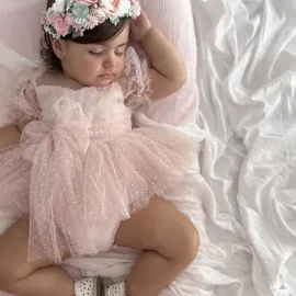 Бебешка боди рокля с тюл в цвят сьомга Peach