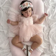 Бебешка боди рокля с тюл в цвят сьомга Peach