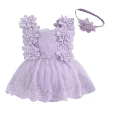 Бебешко боди с 3D цветя и дантела Sofi Summer Purple
