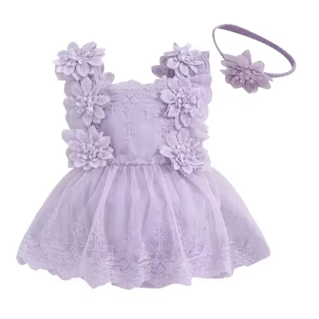Бебешко боди с 3D цветя и дантела Sofi Summer Purple