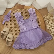 Бебешко боди с 3D цветя и дантела Sofi Summer Purple