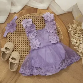 Бебешко боди с 3D цветя и дантела Sofi Summer Purple