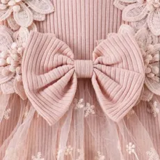 Памучна бебешка боди-рокля Sofi - Pink Summer с дантела и 3D цветя