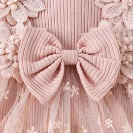 Памучна бебешка боди-рокля Sofi - Pink Summer с дантела и 3D цветя