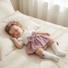 Бебешки комплект 3 в 1 с боди-рокля, панделка и чорапки  Spring Rosses