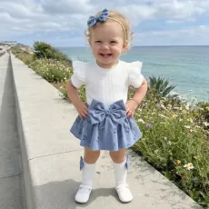 Бебешки комплект 3 в 1 с боди-рокля, панделка и чорапки Spring Rosses blue