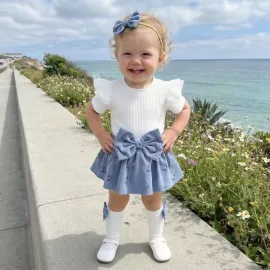 Бебешки комплект 3 в 1 с боди-рокля, панделка и чорапки Spring Rosses blue