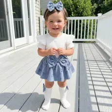 Бебешки комплект 3 в 1 с боди-рокля, панделка и чорапки Spring Rosses blue