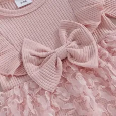 Бебешка боди рокля в розово с дантела и панделка Melanie