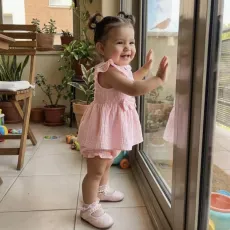 Розов памучен бебешки комплект рокличка и панталонки Casandra