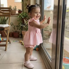 Розов памучен бебешки комплект рокличка и панталонки Casandra