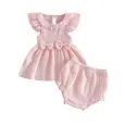 Розов памучен бебешки комплект рокличка и панталонки Casandra