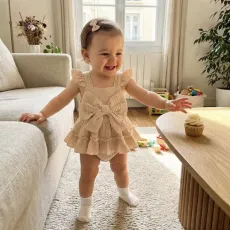 Бебешка боди - рокля с панделка от памук Camel baby