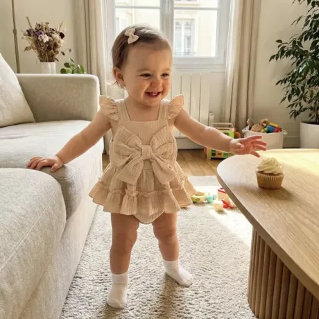 Бебешка боди - рокля с панделка от памук Camel baby