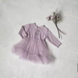 Елегантна Бебешка Боди Рокля  с Тюл и Панделки Елегантна Бебешка Боди Рокля  с Тюл и Панделки