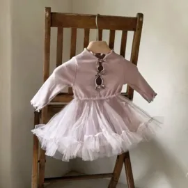 Елегантна Бебешка Боди Рокля  с Тюл и Панделки Елегантна Бебешка Боди Рокля  с Тюл и Панделки