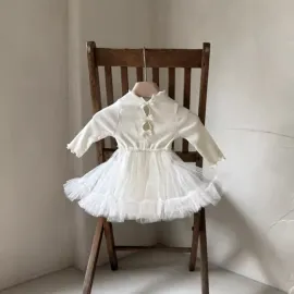 Бяла Елегантна Бебешка Боди Рокля с Тюл и Панделки  Бяла Елегантна Бебешка Боди Рокля с Тюл и Панделки