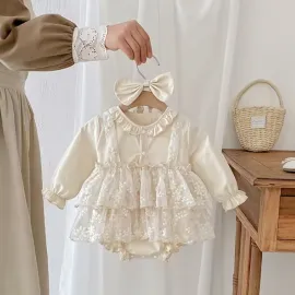 Бебешка памучна рокля крем с дантела Franceska Бебешка памучна рокля крем с дантела Franceska