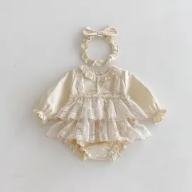 Бебешка памучна рокля крем с дантела Franceska Бебешка памучна рокля крем с дантела Franceska