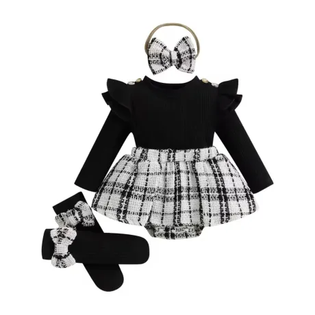Бебешки Комплект 3 в 1 Black  White Boucle